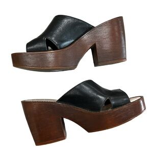 YoYo Vintage Y2K 6.5 Wooden Leather Platform Chunky Wedge Sandals 90’s